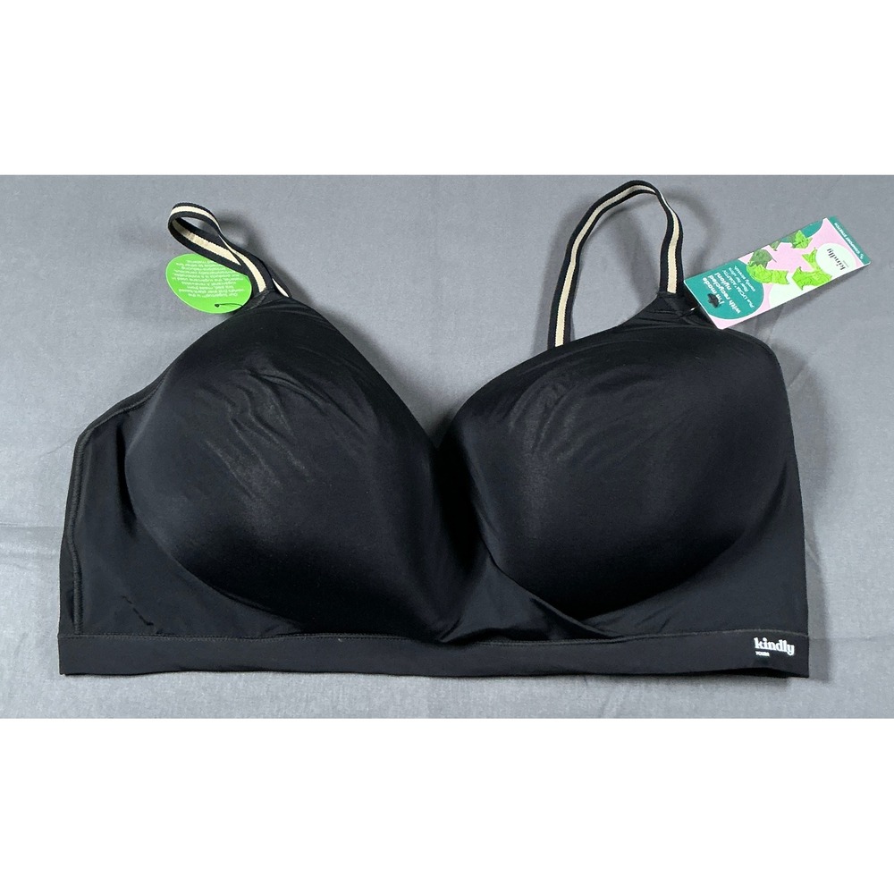 Kindly Yours Black Cross-Over Hybrid Bra XXXL Recycled Nylon Wirefree NWT
